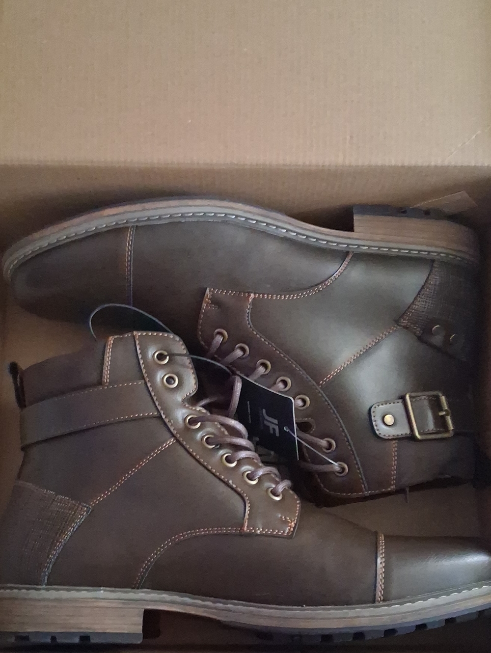jf j.ferrar Brown Lace-Up Men's Ankle Boots with Buckle Strap